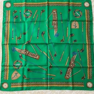 Walden Brooks vintage silk golf scarf, square silk golf scarf, green silk scarf